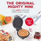 Dash Mini Waffle Maker- Compact Electric Iron for Creative Homemade Treats - PTFE nonstick surface - Easy-to-Clean - Perfect for Kids & Families - Silver