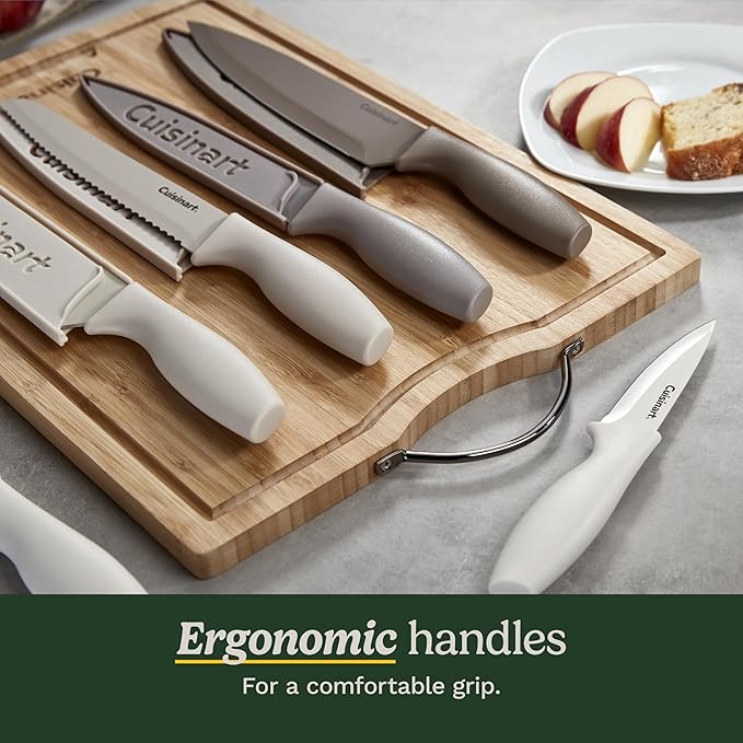Cuisinart Advantage 12-Piece Kitchen Knife Set, Professional-Quality Nonstick Coated Stainless Steel Knives with Covers, Nonstick Color Coating for Easy Slicing, Ergonomic Handles, G1022-12P