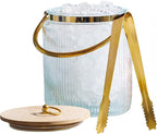 Le'raze Glass Ice Bucket with Airtight Lid, Tong Scooper and Handle - 3L Ribbed Beverage Tub Cocktail Home Bar Accessories, Wine, Beer Chiller for Parties, Champagne Drink Cooler Hinged Handles