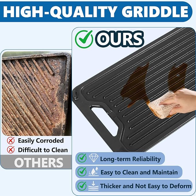BAC609 Reversible Griddle for Traeger PRO 575 TFB57GLE PRO 780 TFB88PZD Century 22 Century Eastwood 22 Eastwood 34 Grill Accessories Traeger Ironwood XL, Exas Elite 34, Pro 20 Accessories 18.2" x 11"