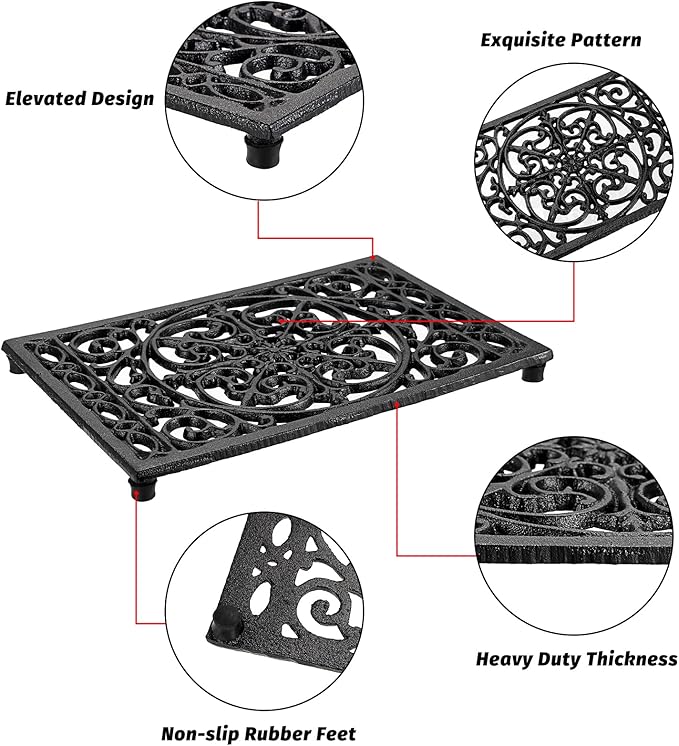 Sumnacon 2Pcs Rectangle Cast Iron Trivet - Heat Resistant Iron Trivet for Hot Dish Pot Pan Plate Teapot, Rustic Cast Iron Hot Dish Plate Holder for Kitchen Dining Table Countertop Cooktop