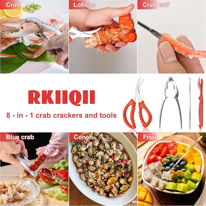 2026 Upgraded 20PCS Seafood Tool Set, Includes 6 Crab Leg Crackers, 6 Stainless Steel Crab Forks, 6 Lobster Shellers, 2 Seafood Scissors & Storage Bag, Nut Crackers for Crab Legs