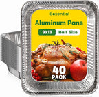 9x13 Aluminum Pans [40 Pack], Extra Heavy Duty Half Size Disposable Aluminum Foil Pans, Deep Baking Pans for Cooking, Roasting, Heating, and Steam Tables