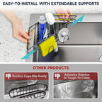 NiHome Extendable Arm Stainless Steel Kitchen Sink Corner Caddy, Easy Install Space-Saving Adjustable Sponge Holder, Non-Slip Rust-Resistant for Brushes, Soap, Sponges (Black)