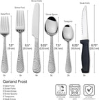 Pfaltzgraff Garland Frost Silverware Set 53-Piece, 18/0 Stainless Steel Flatware Set Service for 8 with Hostess Serving Utensils, Dishwasher Safe Cutlery Set