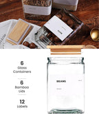 APT 1101 26 oz Glass Storage Jars with Bamboo Lid, set of 6, glass canisters with airtight lids, Clear jars with lids for Cookie, Candy, Tea, Coffee Bean and Rice (White)