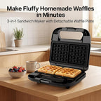 KEINVE 3 in 1 Sandwich Maker & Waffle Maker, Removable Non-Stick Plates, Panini Press, Grilled Cheese Maker, Cool-Touch Handle, LED Light, Easy Clean, 750W, for Home Kitchen Breakfast