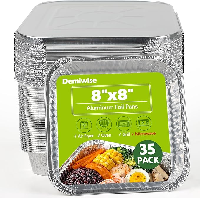 Thickened 35 Pack Heavy Duty Aluminum Pans with Lids, 8x8 Square Disposable Aluminum Baking Pans, Small Foil Pans with lids for Cooking, Meal Prep, Catering, Events, Carton Packaging