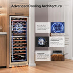 Ca'Lefort 90 Bottle Wine Fridge - 24 Inch Dual Zone Wine Cooler 40-65°F with Bottom Drawer, 10 Adjustable Shelves & 3 LED Lights, Energy Star Certified Built-in or Freestanding for Home/Bar/Kitchen