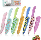 HAUSHOF Kitchen Knife Set, 12-Piece Colorful Knives Set with 6 Sheaths, Non-Stick Coated Stainless Steel Fruit Pattern Blades for Slicing, Dicing&Cutting, Gifts Knife Set for Dad, Mom