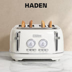 Haden Dorset 4 Slice Wide Slot Stainless Steel Toaster with Adjustable Browning Control & Non-Slip Feet, Ivory & Chrome