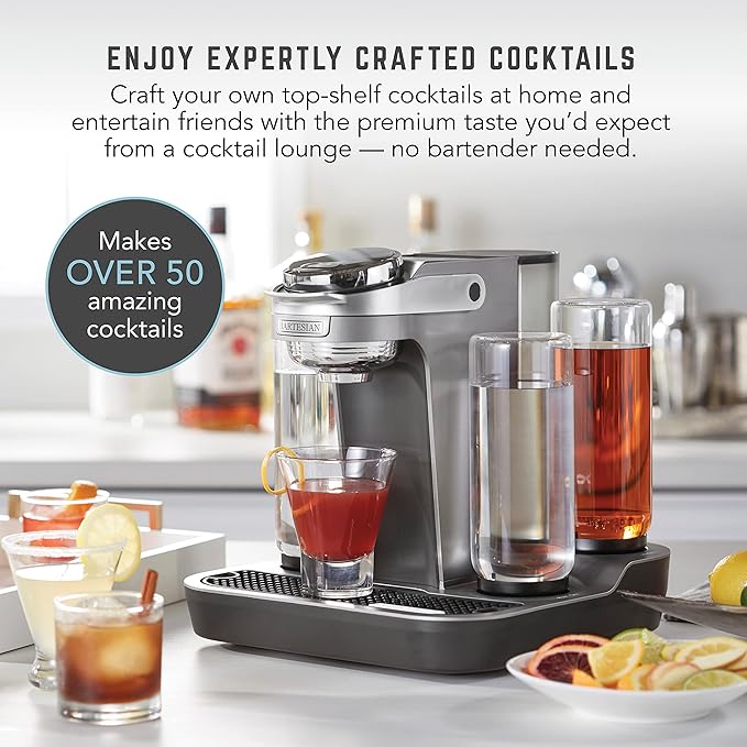 Bartesian Professional Cocktail Machine and Margarita Maker - High Capacity Bar Cocktail Mixer with 5 Premium Glass Bottles for Parties and Entertaining - Push-Button Technology and Easy Clean Design