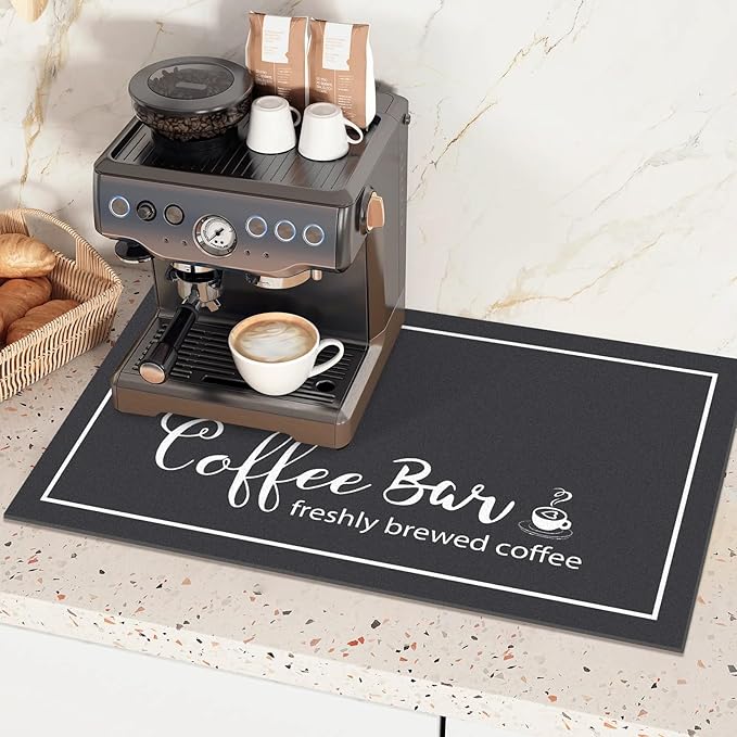 Findosom Dish Drying Mat, 18" x 24" Super Absorbent & Hide Stain Coffee Mat, Cuttable Drying Mat for Kitchen Counter, Coffee Bar Accessories, Under Dish Rack, Coffee Maker, Espresso Machine, Black