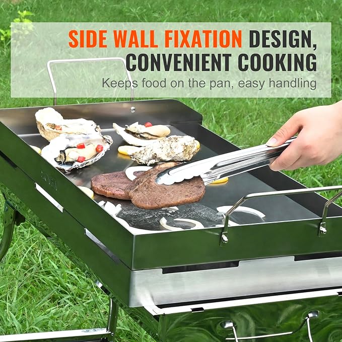 VEVOR Stainless Steel Griddle, 23.5"x16" Pre-Seasoned Stove Top Griddle, Rectangular Double Burner Griddle Pan, Non-Stick Family Pan Cookware with Handles and Oil Groove, for BBQ, Gas Grills, Silver