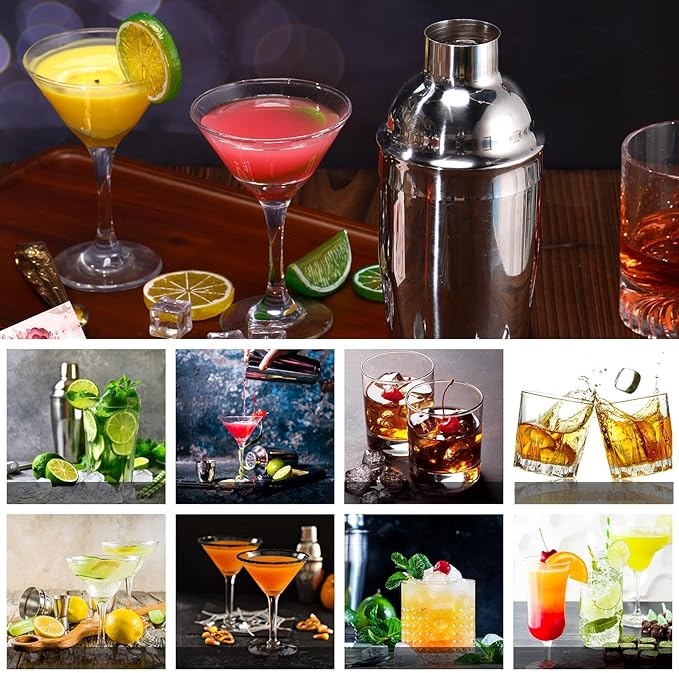 Umigy Cocktail Shaker Set Martini Shaker Bulk Stainless Steel Martini Mixer with Strainer and Double Measuring Jigger for Bar Party Home Use Wine Bar(25 Oz/ 750 ml,4 Packs)