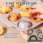 2 Pcs Silicone Muffin Pans for Baking with Metal Reinforced Frame, Nonstick Cupcake Tray for Oven, 12 Cups Regular and 24 Cups Mini Size Silicone Molds for Egg Bites (Brown, Cream)