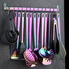 Kyraton Kitchen Utensil Rack, Kitchen Rack With Rainbow Titanium Plating,Rail Rack Organizer for Hanging Knives,Wall Mounted Gourmet Kitchen Rail with 14 Hooks