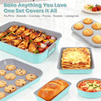 21-pieces Stackable Nonstick Bakeware Set, PTFE/PFOA/PFOS Free Baking Pans Set with Silicone Cup, Oven Mitt, Complete Kitchen Baking Kit for Cake & Loaf, Cookies, Cupcakes