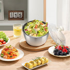 Salad Spinner Stainless Steel，Manual lettuce dryer With lid, basin, drain frame and non-slip base,lettuce spinner with Quick Spin,Spaghetti & Chip Strainer BPA Free,Easy Clean,5qt