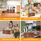 Qivine Acacia Wood Utensil Holder, Wooden Silverware Holder Countertop Utensil Organizer Silverware Organizer with Tray, Kitchen Utensil Organizers for Forks, Spoons, Knives (Acacia)