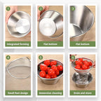 Baderke 2 Pcs Mini Colander & Food Strainer 304 Stainless Steel Small Mixing Colanders Bowl Rice Strainer for Kitchen Cooking Fruit Washing Vegetable(5.51 x 2.36 Inches,Silvery)