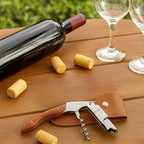 Professional Waiter’s Corkscrew – Double-Hinged Wine Opener with Wooden Handle & Leather Case, Durable Stainless Steel Wine Key for Bar, Restaurant & Home