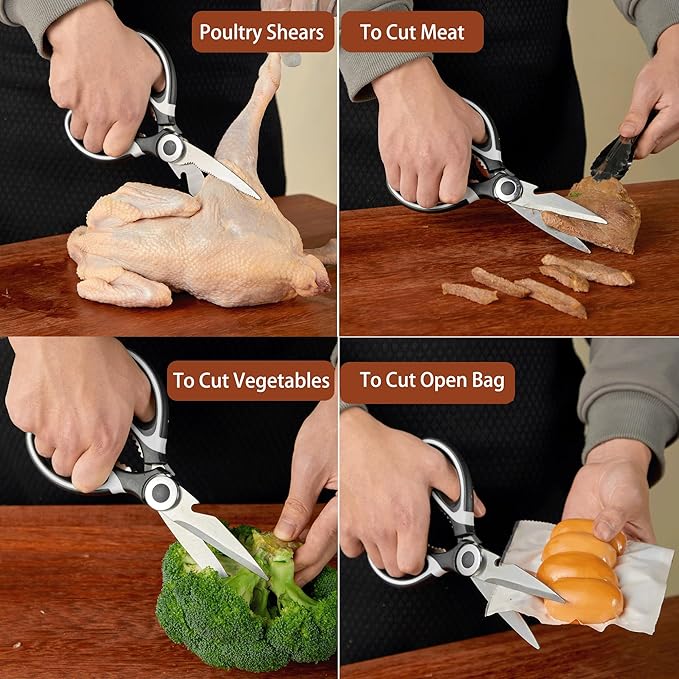 OMDAR Food Grade Kitchen Scissors All Purpose 3 Pack - Heavy Duty Stainless Steel Cooking Shears for Cutting Meat, Food, Fish, Poultry Sharp Sissors for Dishwasher Safe - with Protective Sheath