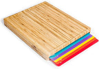 Ginsu Bamboo Wood Cutting Board Set with 6 Color-Coded Mats and Food Icons for Easy Meal Prep and Cleanup