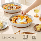 MALACASA Ceramic Chips and Dip Serving Tray, 12 Inch Large Divided Bowls Set for Salsa, Veggies & Dip, Appetizers, Snacks, Free-Form Serving Dish Platter for Parties Hosting & Entertaining, Gray