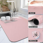 HotLive Dish Drying Mat for Kitchen Counter, Heat Resistant Drainer Mats with Non-slip Rubber Backed, Hide Stain Kitchen Super Absorbent Draining Mat, Easy to Clean Dish Rack Pad, Pink 18"x28"