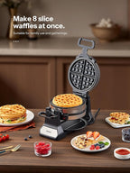 Belgian Waffle Maker, Classic Rotating Waffle Iron with Nonstick Plates, Removable Drip Tray and Cool Touch Handles, Double Flip Waffle, Rotating Belgium Waflera Maker by Yabano, Brushed Stainless
