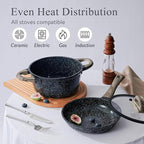 Pots and Pans Set Non Stick Non-Toxic 22 Pcs Ceramic Cookware Sets Nonstick Kitchen Pot&Pan With Lid Black Granite Induction Compatible with Glass Lids Crepe Frying Pan PFOA/PFOS-Free