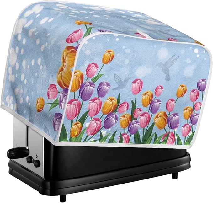 JEOCODY Toaster Oven Covers - Extra Large Blue Flower Bread Maker Cover, Fits Most Standard 2 Slice Toasters
