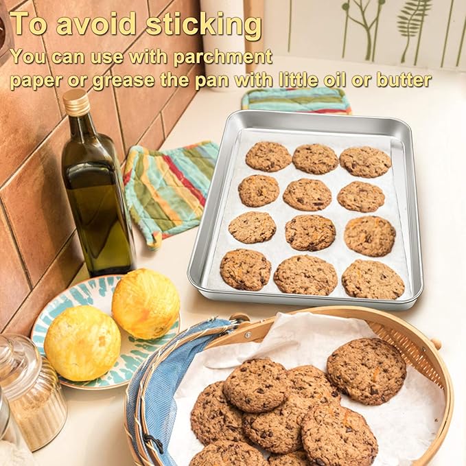 P&P CHEF 16 Inch Baking Cookie Sheet, Oven Pan Tray Stainless Steel Sheet Pan for Kitchen, Oven Bakeware for Multi Uses, Shiny Look & Dishwasher Safe, Healthy & Heavy Duty, 3Pcs