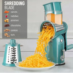 Zulay Kitchen Rotary Cheese Grater 5 Blade Cheese Shredder - Manual Hand Crank Cheese Grater With Reinforced Suction & 5 Interchangeable Drums - Easy to Use, Vegetable Chopper Round Mandoline Slicer