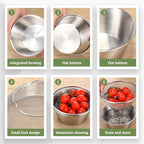 Baderke 2 Pcs Mini Colander & Food Strainer 304 Stainless Steel Small Mixing Colanders Bowl Rice Strainer for Kitchen Cooking Fruit Washing Vegetable(6.3 x 2.76 Inches,Silvery)