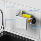Cisily Kitchen Sink Caddy Sponge Holder in The Sink, Stainless Steel Kitchen Sink Organizer, Brush Holder, Dish Cloth Hanger, Sink Stopper Holder with 2 Installation Ways (Suction & Adhesives, Silver