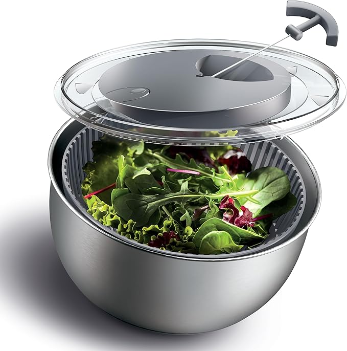 COOK WITH COLOR Stainless Steel Salad Spinner - 5 Qt. Lettuce Washer And Vegetable Spinner Dryer for Easy Salad Prep - Non Slip Base with Pull Handle - Auto Stop Brake System, Stain and Odor Resistant
