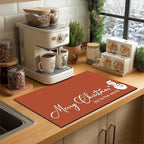 Findosom Christmas Dish Drying Mat, 12" x 20" Super Absorbent & Cuttable Dish Mat with Hello Sunshine Pattern, Hide Stain Drying Mat for Kitchen Counter Coffee Maker Dining Room Decoration, Red