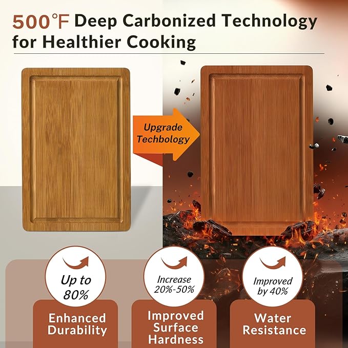Bamboo Cutting Board Set of 3, Wood Cutting Boards for Kitchen with Juice Grooves, Durable Chopping Board for Meat, Vegetables & Meal Prep