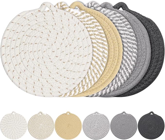 7" Trivets for Hot Dishes, 6 Pack Hot Pads for Kitchen Counter & Dining Table, Heat Resistant | Scratches | Stains Cotton Trivets for Hot Pots and Pans