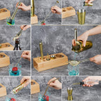 Cocktail Shaker Set Bartender Kit with Bamboo Stand, 15-Piece Stainless Steel Bar Set Accessories, Professional Bartending Kit Home Bar Tools Set with Recipes (Gold, Natural Wood Stand)