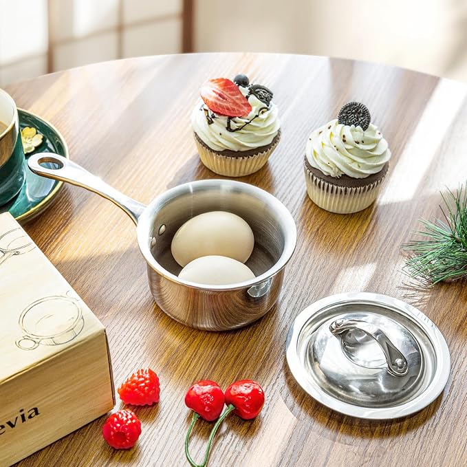 Macevia Mini Sauce Pan with Lid,Stainless Steel Butter Warmer Small Pot, For All Stoves Multipurpose Use for Home Kitchen or Restaurant - Silver