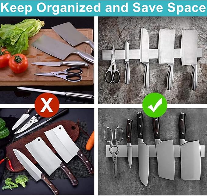 Knife Magnetic Strip, Magnetic Knife Holder for Wall Mount Fridge Refrigerator Knife Magnet Bar Knife Rack RV Kitchen Utensil Holder Metal Kitchen Tool Holder Knife Block RV Accessories 14 Inch
