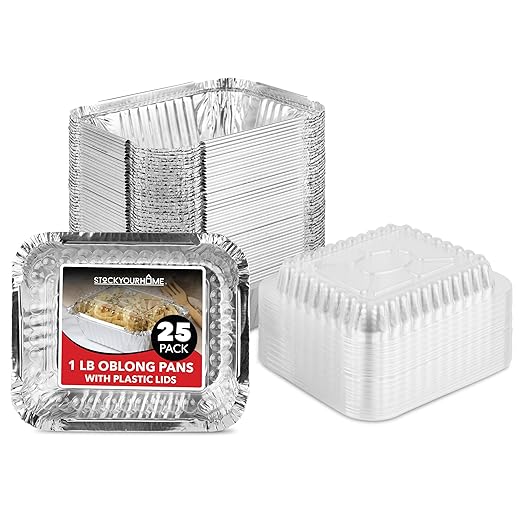 Stock Your Home 1 lb Small Aluminum Pans with Lids (25 Pack), Foil Pans with Clear Plastic Lids, Disposable Cookware & Takeout Trays for Restaurants & Catering