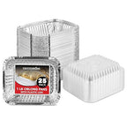 Stock Your Home 1 lb Small Aluminum Pans with Lids (25 Pack), Foil Pans with Clear Plastic Lids, Disposable Cookware & Takeout Trays for Restaurants & Catering