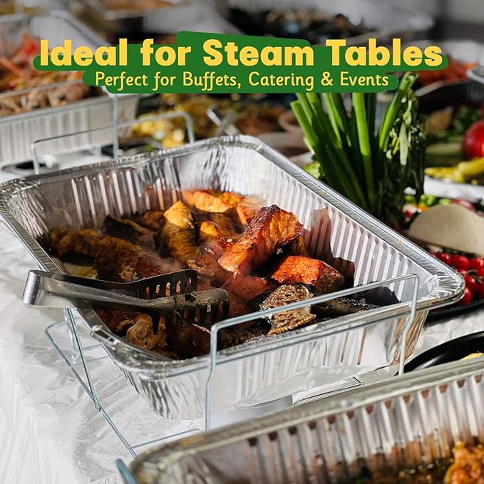 9x13 Aluminum Pans with Lids [25 Pack], Extra Heavy Duty Half Size Disposable Foil Pans, Deep Baking Pans for Cooking, Roasting, Heating, and Steam Tables