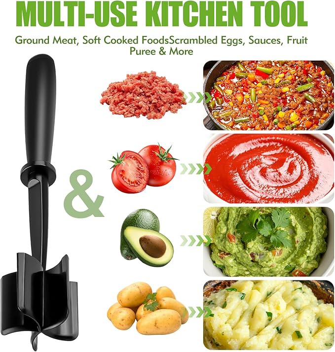 Meat Chopper, Heat-Resistant Ground Beef Chopper Tool, 5 Curved Blades Meat Choppers for Ground Beef Hamburger Turkey, Mix and Chop Kitchen Tool