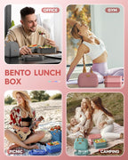 KEMETHY Adults Bento Lunch Box Set with Thermo Bag, 74oz Stackable Leak-proof 3-tiers Bento Box, Built-in Utensil and Sauce Container for Work, School, Dining Out (Pink)