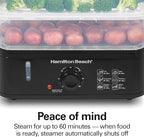 Hamilton Beach Electric Food Steamer, Rice Cooker & Egg Boiler for Quick, Fast Healthy Cooking with Stackable Three-Tier Bowls for Vegetables and Seafood, 9.5 Quarts, Auto Shutoff, Black (37430)